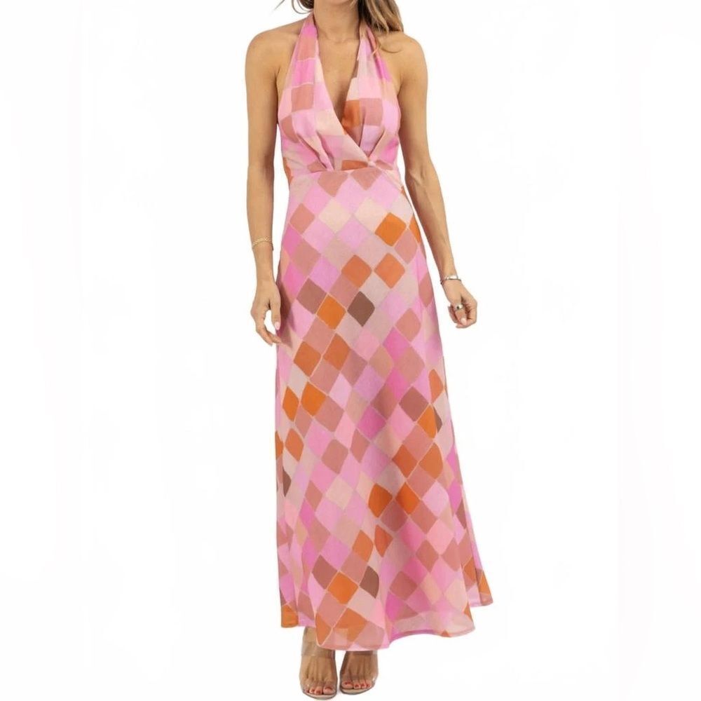 NWT One & Only Women’s Morocco Maxi Halter Dress In Pink Multi Size Small